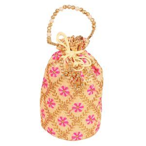 Beaded Handcrafted Embroidered Evening Purse Drawstring Handbag Vintage Party :